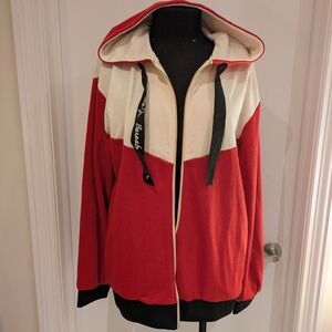 Red and White Zip Up Men's Sweater